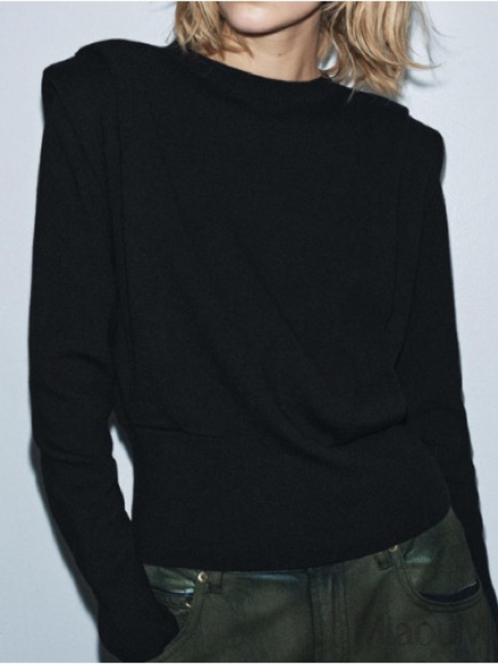 NWT Zara Black Structured Shoulder Pad Knit Sweater - Size Small